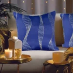 Decorative Gold Foil Cushion Cover, for Sofa, Bedroom, Living Room - Set of 2 - Double wave Navy
