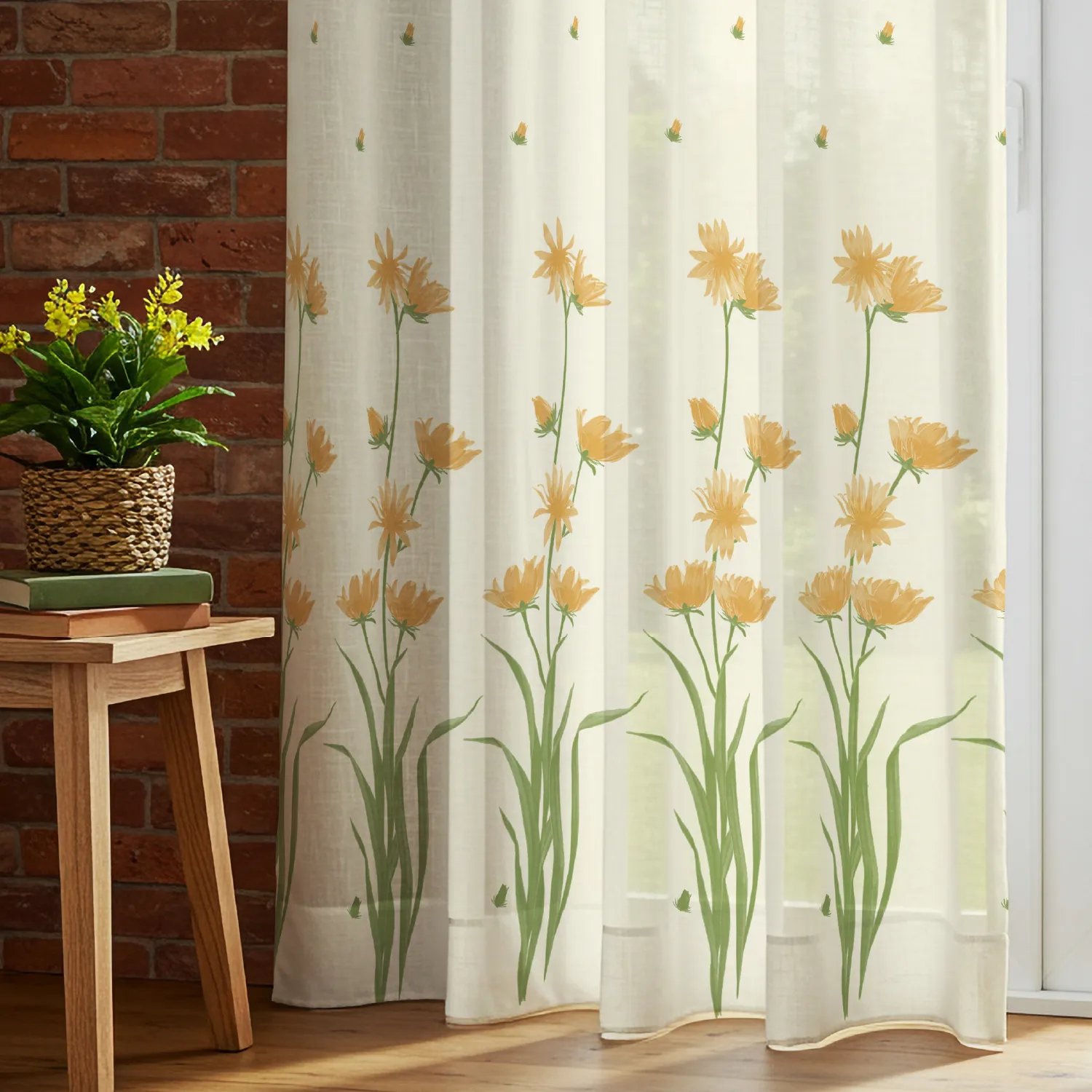 1_0bc3e10f-5b55-4bb3-9451-bc7a24dc36f4_1800x1800 Sheer Curtains, Linen Textured & Digital Printed, Pack of 2 - Raga - Image 1