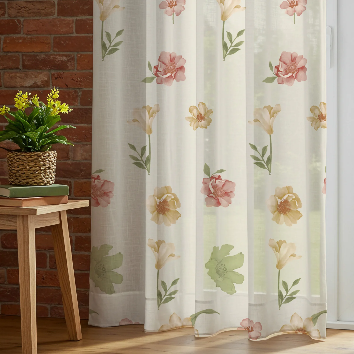 1_1a9ae8e3-ef10-4d88-bec9-f8a2d2f7dc6e_1800x1800 Sheer Curtains, Linen Textured & Digital Printed, Pack of 2 - Mehek - Image 1