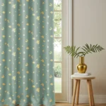 Gold Foil Printed 100% Blackout Curtains - Pack of 1 Curtain - Dalmatian Sage Green