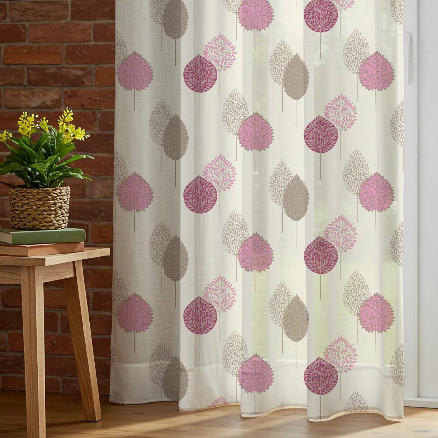 1_43931949-6c4d-4279-86d2-386c9310cea4_1800x1800 Sheer Curtains, Linen Textured & Digital Printed, Pack of 2 - Drops Pink - Image 1