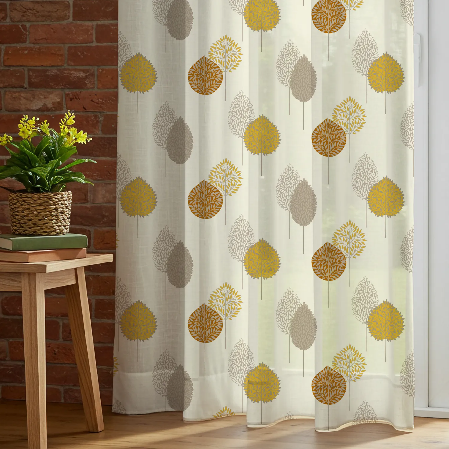 1_4a8c5f1c-fac3-4e61-8d3d-70e6e23b9fb0_1800x1800 Sheer Curtains, Linen Textured & Digital Printed, Pack of 2 - Drops Mustard - Image 1