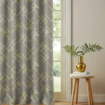 Gold Foil Printed 100% Blackout Curtains - Pack of 1 Curtain - Criss Cross Soft Grey