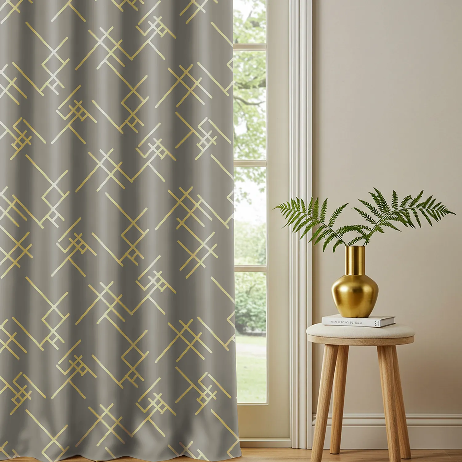 1_75d7c135-fd3f-4832-ab8d-872a8113a7f0_1800x1800 Gold Foil Printed 100% Blackout Curtains - Pack of 1 Curtain - Criss Cross Soft Grey - Image 1