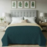 Fluffy & Heavy 200 GSM Microfiber Reversible Quilted Winter Comforters - Teal & Beige