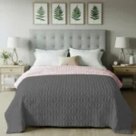 Fluffy & Heavy 200 GSM Microfiber Reversible Quilted Winter Comforters - Grey & Rose
