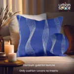 Decorative Gold Foil Cushion Cover, for Sofa, Bedroom, Living Room - Set of 2 - Double wave Navy - Image 2