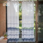 Sheer Curtains, Linen Textured & Digital Printed, Pack of 2 - Coastal Tides Navy - Image 2
