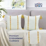 Embroidered Cotton Cushion Cover, for Sofa, Bedroom, Living Room - Set of 2 - Vintage Braid Yellow - Image 2