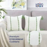 Embroidered Cotton Cushion Cover, for Sofa, Bedroom, Living Room - Set of 2 - Vintage Braid Sage Green - Image 2