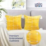 Embroidered Cotton Cushion Cover, for Sofa, Bedroom, Living Room - Set of 2 - Aura Checks Yellow - Image 2