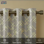 Gold Foil Printed 100% Blackout Curtains - Pack of 1 Curtain - Criss Cross Soft Grey - Image 4