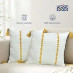 Embroidered Cotton Cushion Cover, for Sofa, Bedroom, Living Room - Set of 2 - Vintage Braid Yellow - Image 3