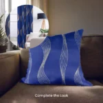 Decorative Gold Foil Cushion Cover, for Sofa, Bedroom, Living Room - Set of 2 - Double wave Navy - Image 4