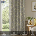Gold Foil Printed 100% Blackout Curtains - Pack of 1 Curtain - Criss Cross Soft Grey - Image 3