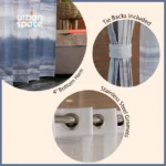 Sheer Curtains, Linen Textured & Digital Printed, Pack of 2 - Coastal Tides Navy - Image 4