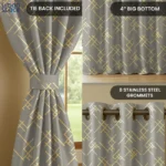 Gold Foil Printed 100% Blackout Curtains - Pack of 1 Curtain - Criss Cross Soft Grey - Image 2