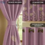 Gold Foil Printed 100% Blackout Curtains - Pack of 1 Curtain - Aurika Mauve - Image 5