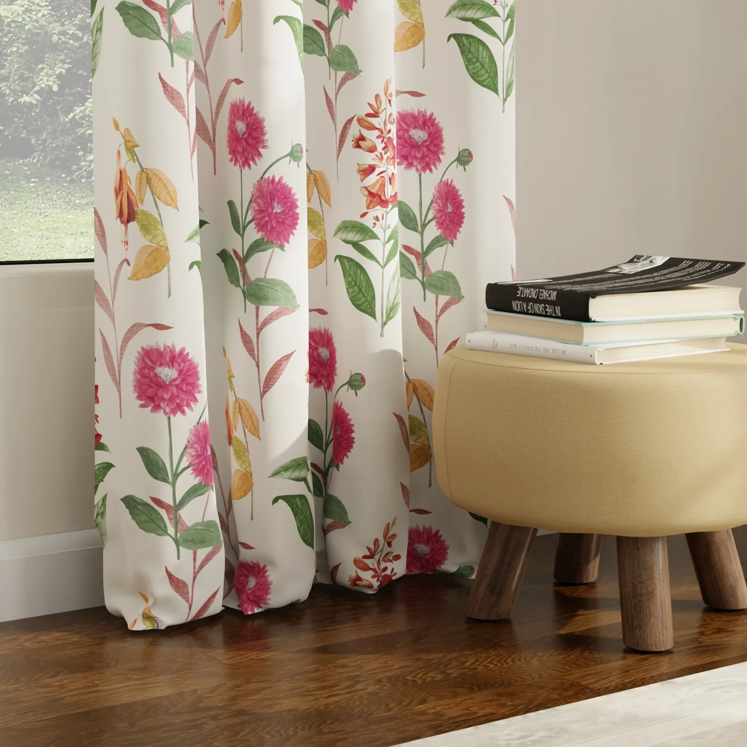 ConeflowerpinkFinal_03_filmic_1800x1800 Digital Printed Curtains, Pack of 2 Curtains - Cone Flower - Pink - Image 1