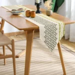 100% Cotton Table runner For 4 or 6 seater Dining / Centre Table - Global Border Green