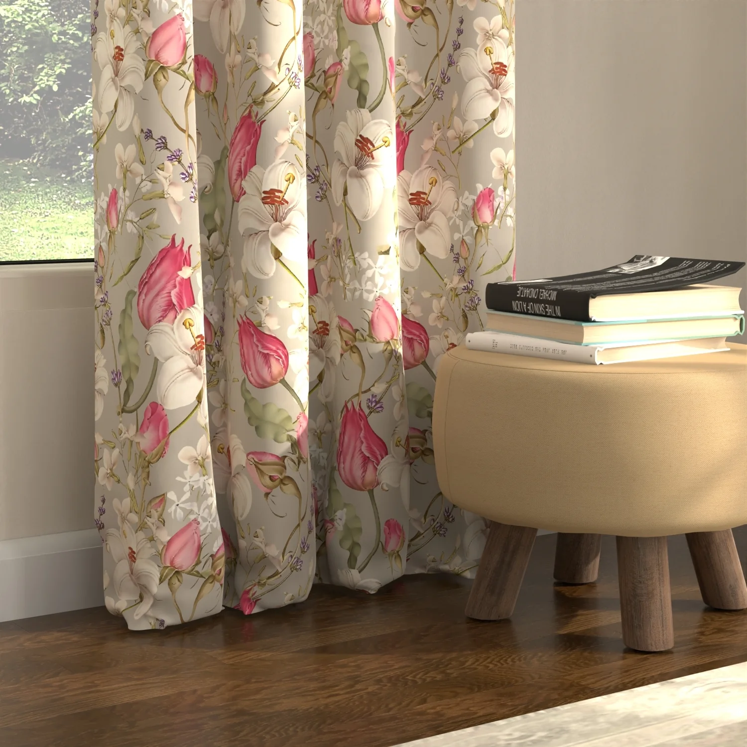 FloranovagreyFinal_03_standard_1800x1800 Digital Printed Curtains, Pack of 2 Curtains - Flora Nova Grey - Image 1