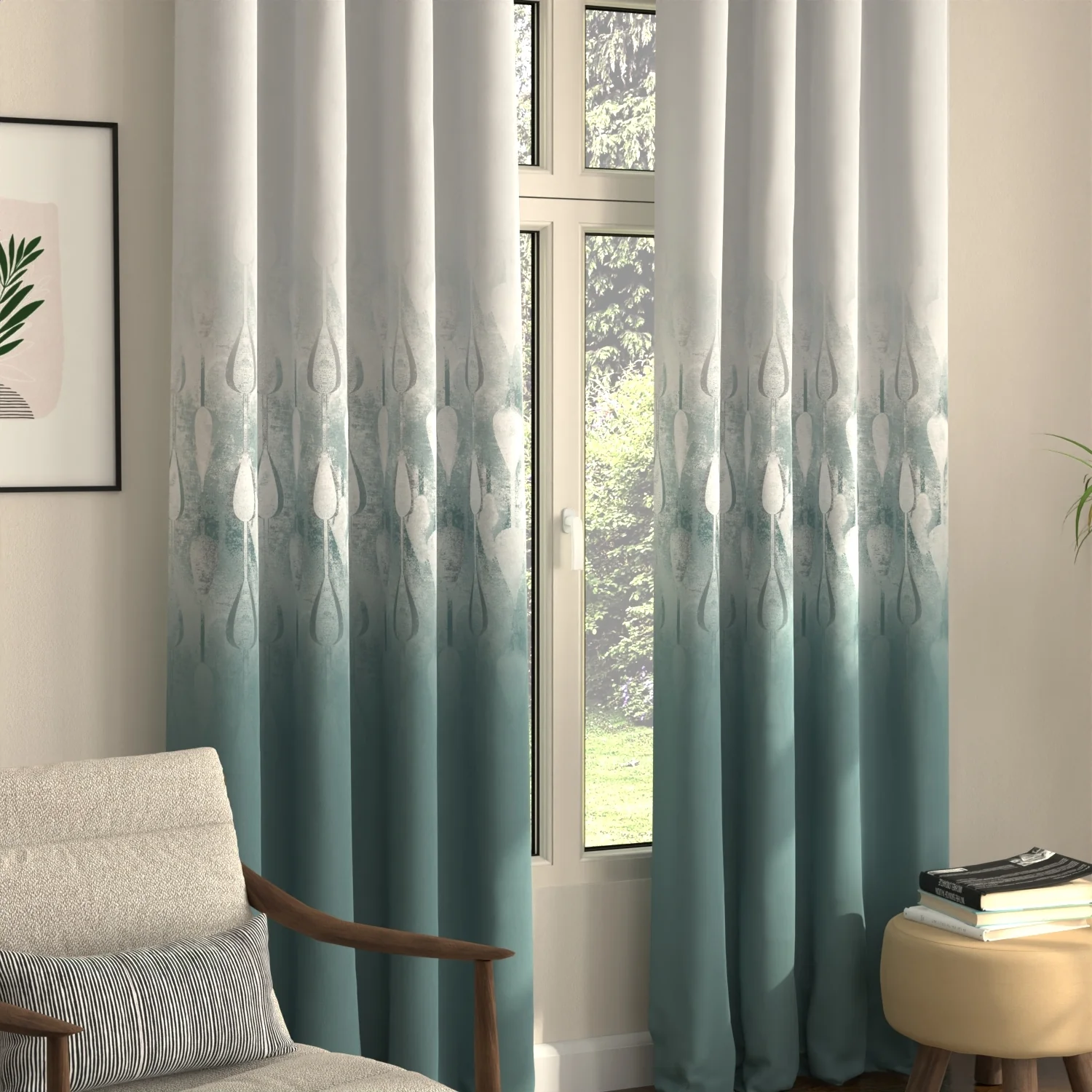 Sea_mist_Turquoise_Final_04_standard_1800x1800 Digital Printed Curtains, Pack of 2 Curtains - Sea Mist Turquoise - Image 1