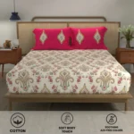 Divine Collection - 144 TC 100% Cotton Double Bedsheet with 2 Pillow Covers - Motif Red - Image 3
