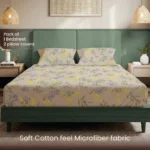 200 TC Glaced Cotton Microfiber Bedsheet with Pillow Covers - Camellia - Image 3