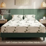 200 TC Glaced Cotton Microfiber Bedsheet with Pillow Covers - Tea Leaves - Image 3