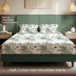 200 TC Glaced Cotton Microfiber Bedsheet with Pillow Covers - Leaf Dreams - Image 3