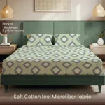 200 TC Glaced Cotton Microfiber Bedsheet with Pillow Covers - Starlight - Image 3